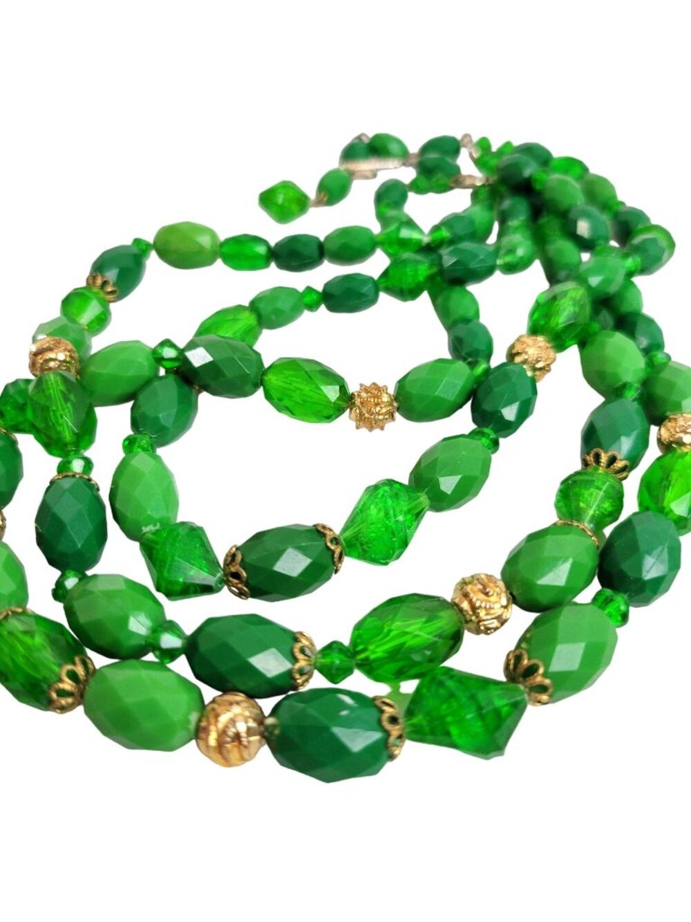 West Germany Signed Vintage 3-Strand Green Beaded Choker Necklace